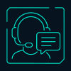 Support icon, headset and chat bubble, turquoise cyan, digital console style